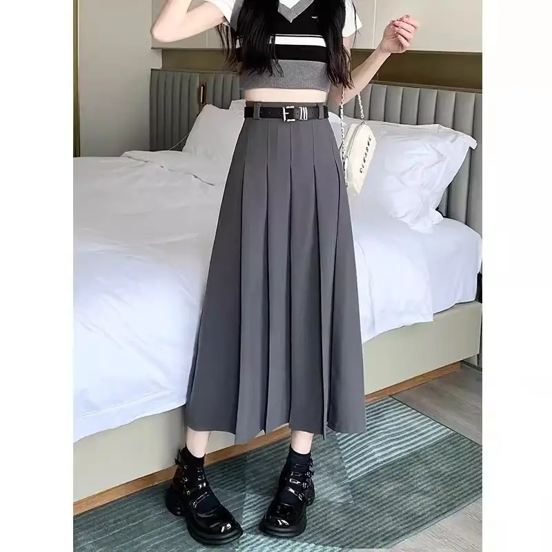 Black Pleated High Waist Skirt for Women Spring Summer