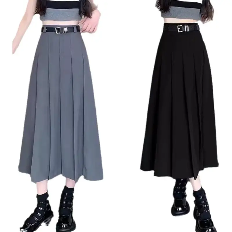 Black Pleated High Waist Skirt for Women Spring Summer