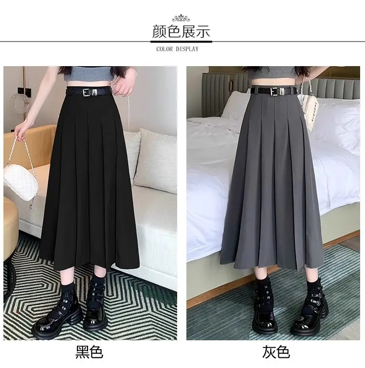 Black Pleated High Waist Skirt for Women Spring Summer — feature 11