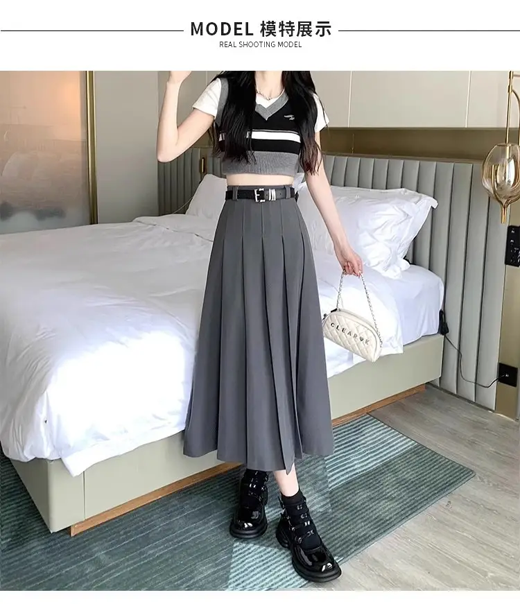 Black Pleated High Waist Skirt for Women Spring Summer — feature 12