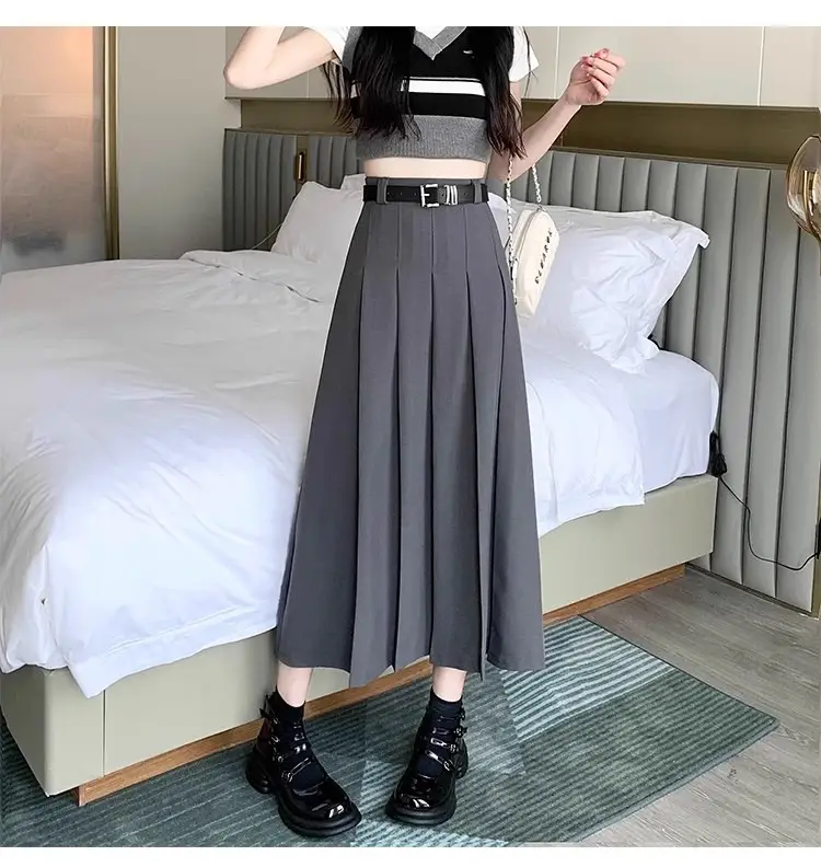 Black Pleated High Waist Skirt for Women Spring Summer — feature 13