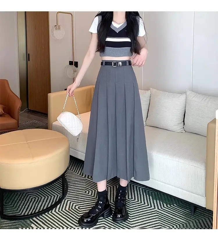 Black Pleated High Waist Skirt for Women Spring Summer — feature 16