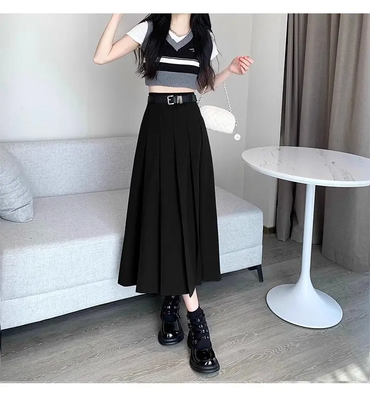 Black Pleated High Waist Skirt for Women Spring Summer — feature 17