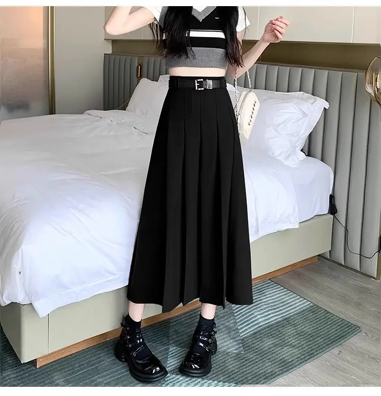 Black Pleated High Waist Skirt for Women Spring Summer — feature 18
