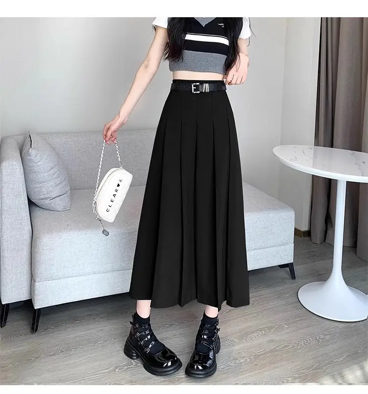 Black Pleated High Waist Skirt for Women Spring Summer — feature 19