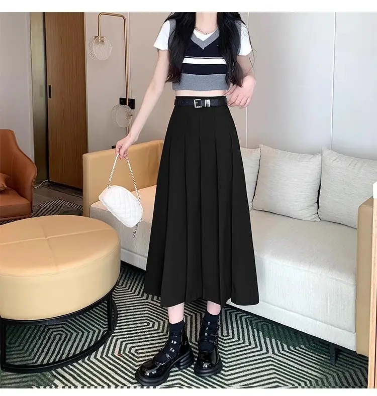 Black Pleated High Waist Skirt for Women Spring Summer — feature 20