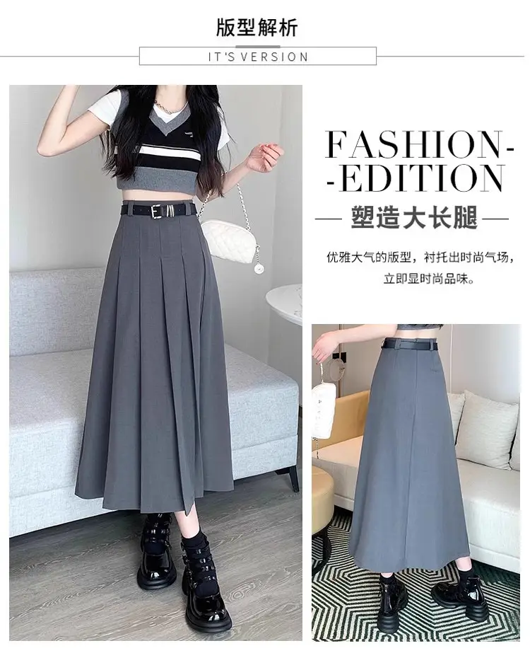 Black Pleated High Waist Skirt for Women Spring Summer — feature 6