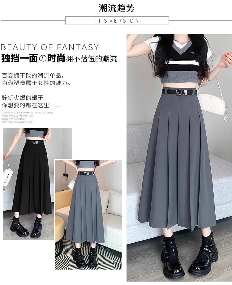 Black Pleated High Waist Skirt for Women Spring Summer — feature 7