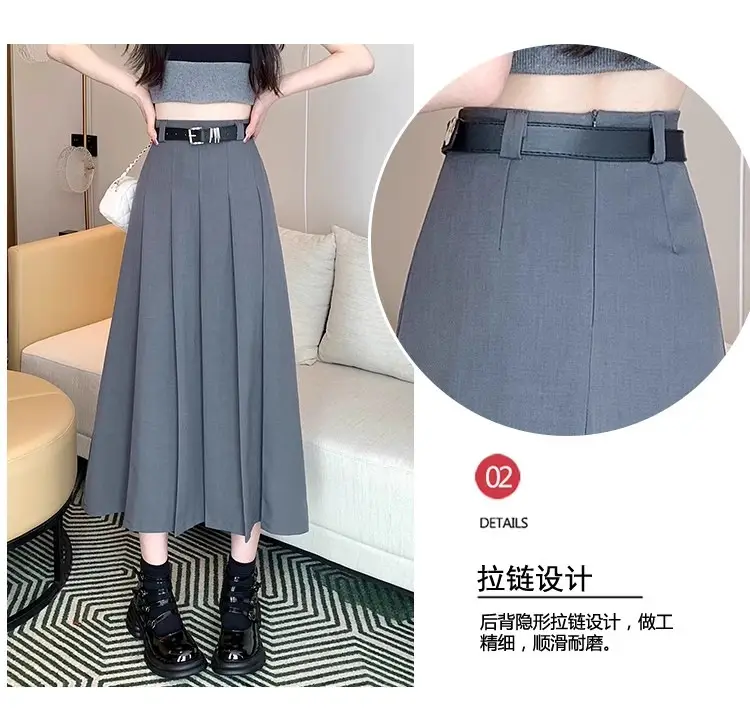 Black Pleated High Waist Skirt for Women Spring Summer — feature 8