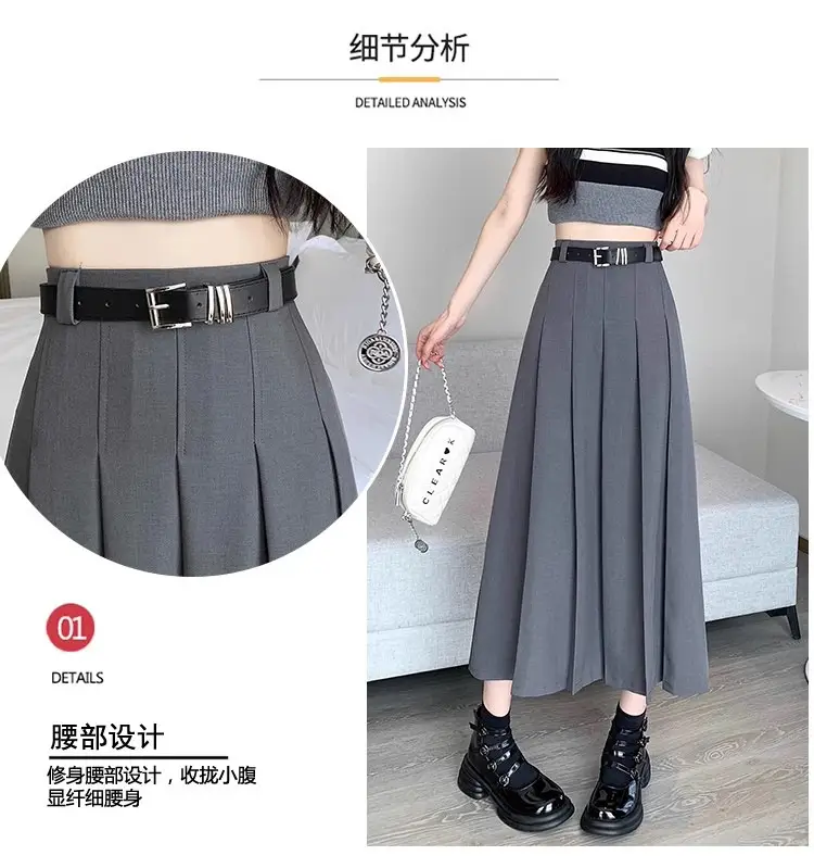Black Pleated High Waist Skirt for Women Spring Summer — feature 9