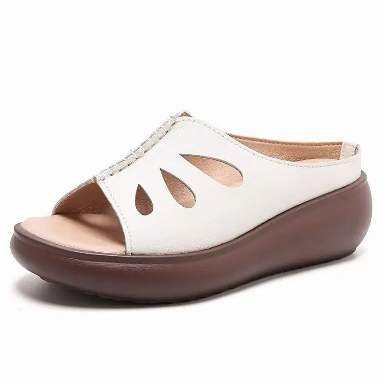 Mother Slippers Women's 2025 Summer New Mid-heel Outer Wear Hollow-out Women's Slippers Middle-aged Women's Wedge Slippers - Image 7