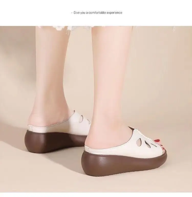 Mother Slippers Women's 2025 Summer New Mid-heel Outer Wear Hollow-out Women's Slippers Middle-aged Women's Wedge Slippers — feature 9