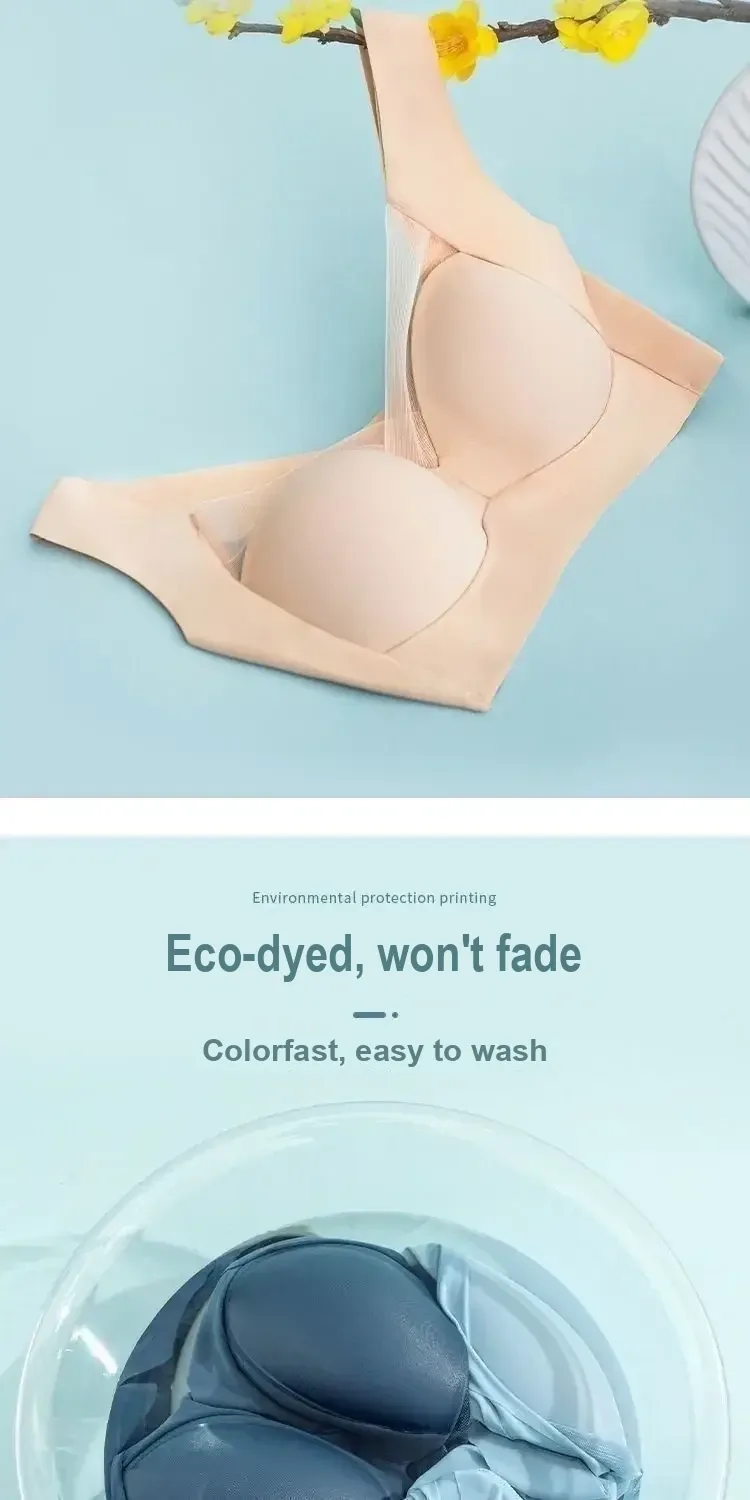 Beige bra laid out flat with its cups and straps visible.