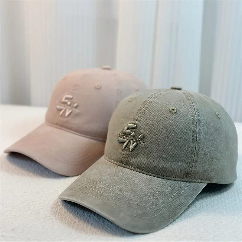 New Washed Cotton Letter Baseball Cap with Large Head Circumference, Korean Style Deep Top, Wide Brim, Small Face, Versatile Couple's Peaked Cap - Image 10
