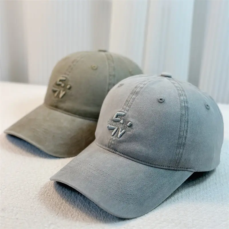 New Washed Cotton Letter Baseball Cap with Large Head Circumference, Korean Style Deep Top, Wide Brim, Small Face, Versatile Couple's Peaked Cap - Image 11