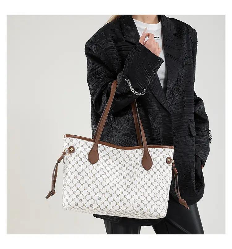 Women's Printed Shoulder Bag Large Capacity Brown White — feature 12