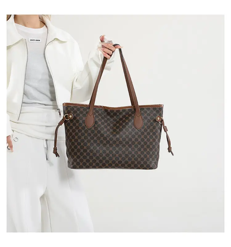 Women's Printed Shoulder Bag Large Capacity Brown White — feature 19