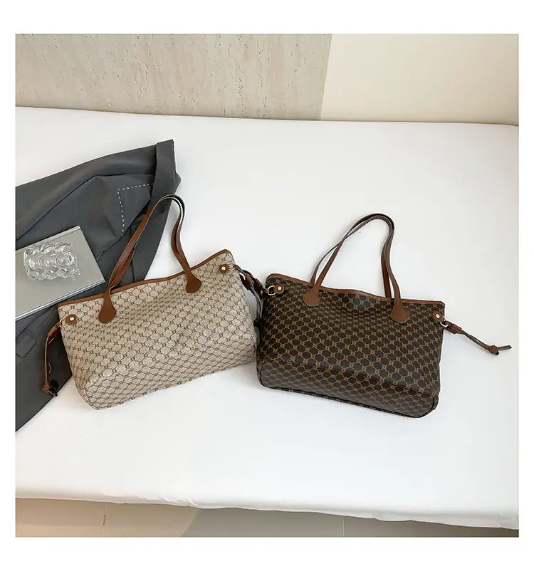 Women's Printed Shoulder Bag Large Capacity Brown White — feature 26