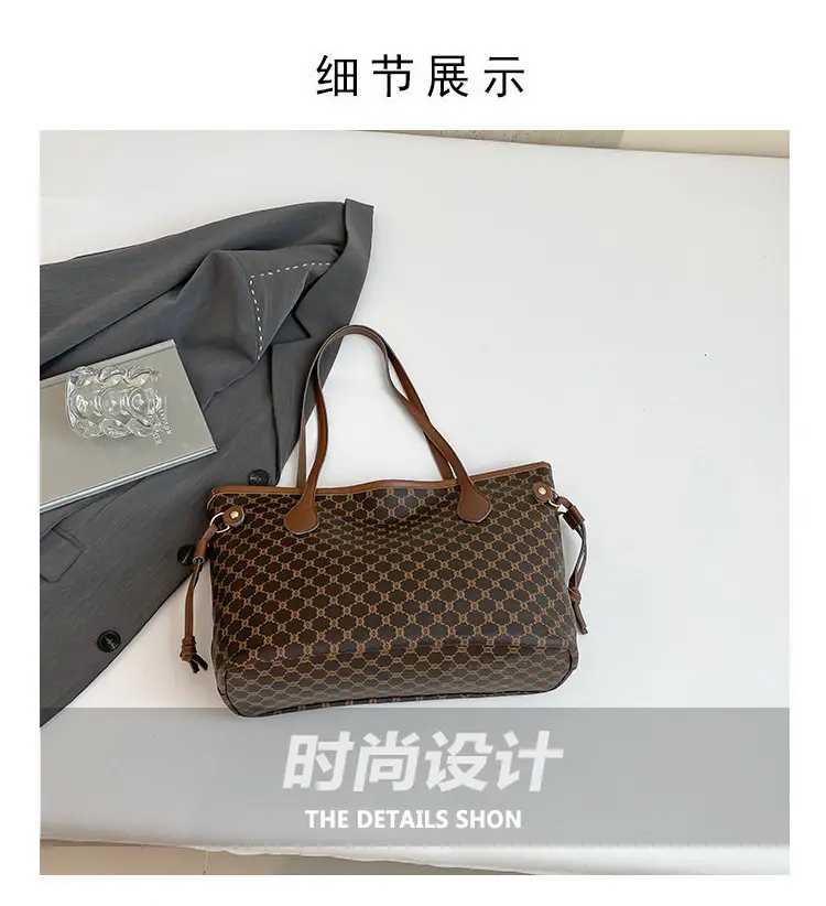Women's Printed Shoulder Bag Large Capacity Brown White — feature 4