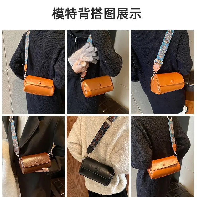Women's Brown Leather Crossbody Bag with Wide Strap - Image 6