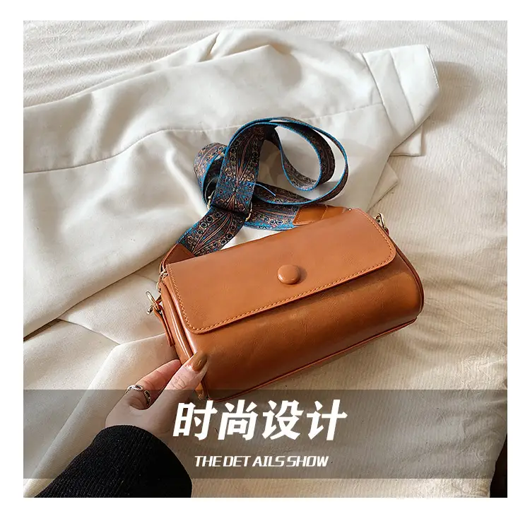 Women's Brown Leather Crossbody Bag with Wide Strap — feature 16