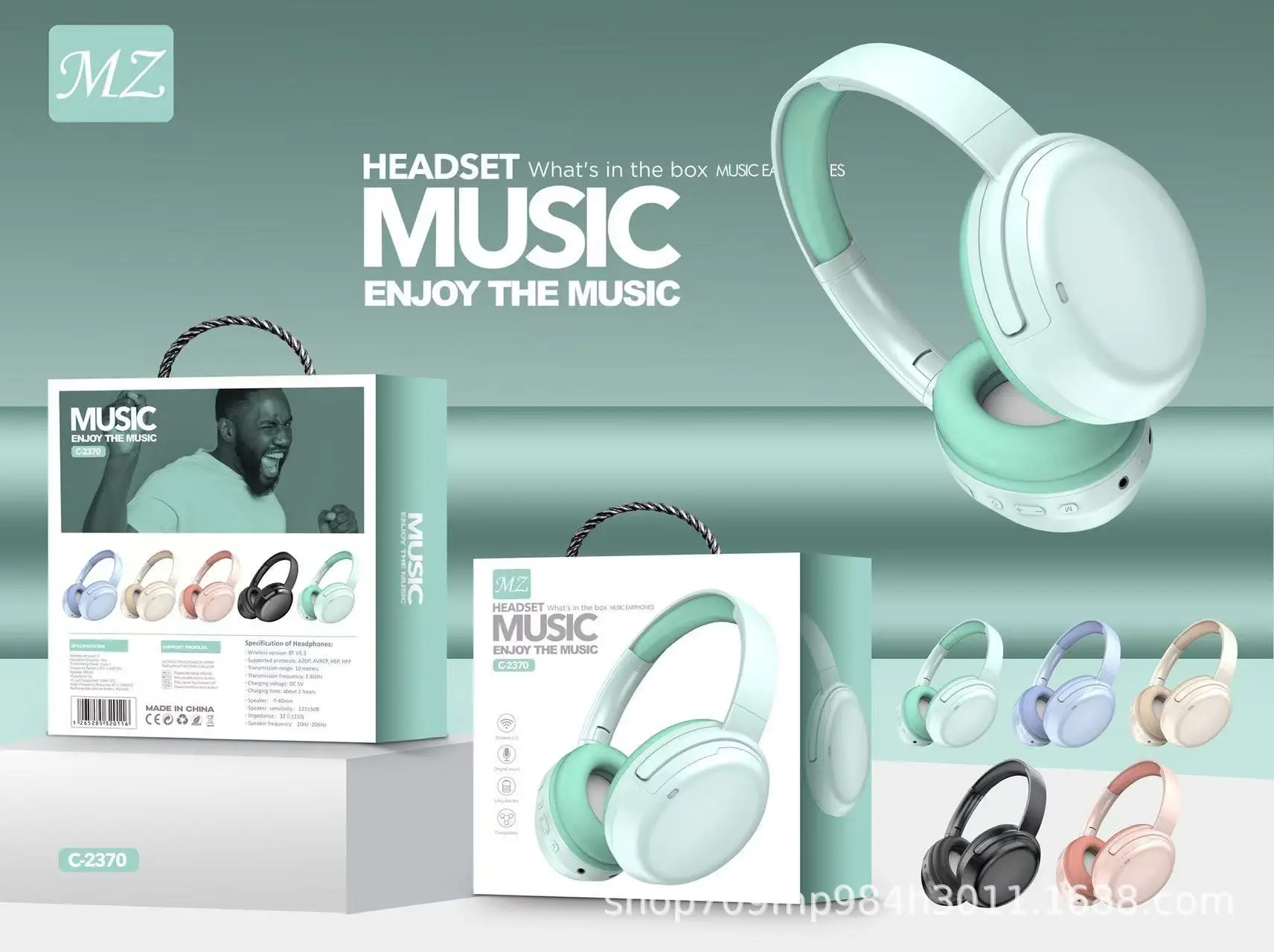 Bluetooth Headset Mint Green Wireless High-Quality - Image 3