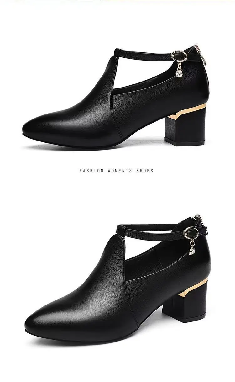Black Leather Mid Heel Women's Shoes 2025 Spring — feature 13