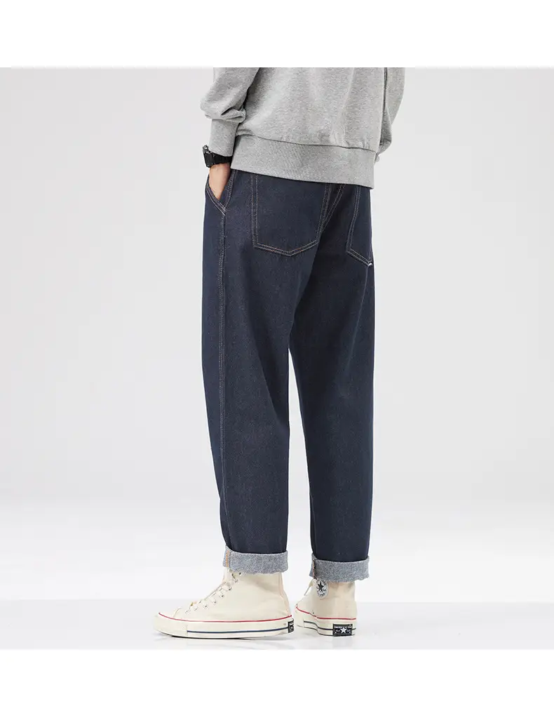 Men Dark Blue Retro American Loose Straight Pants — feature 11