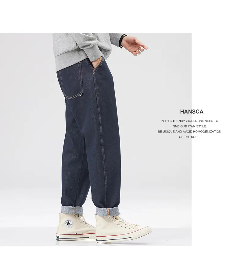 Men Dark Blue Retro American Loose Straight Pants — feature 12