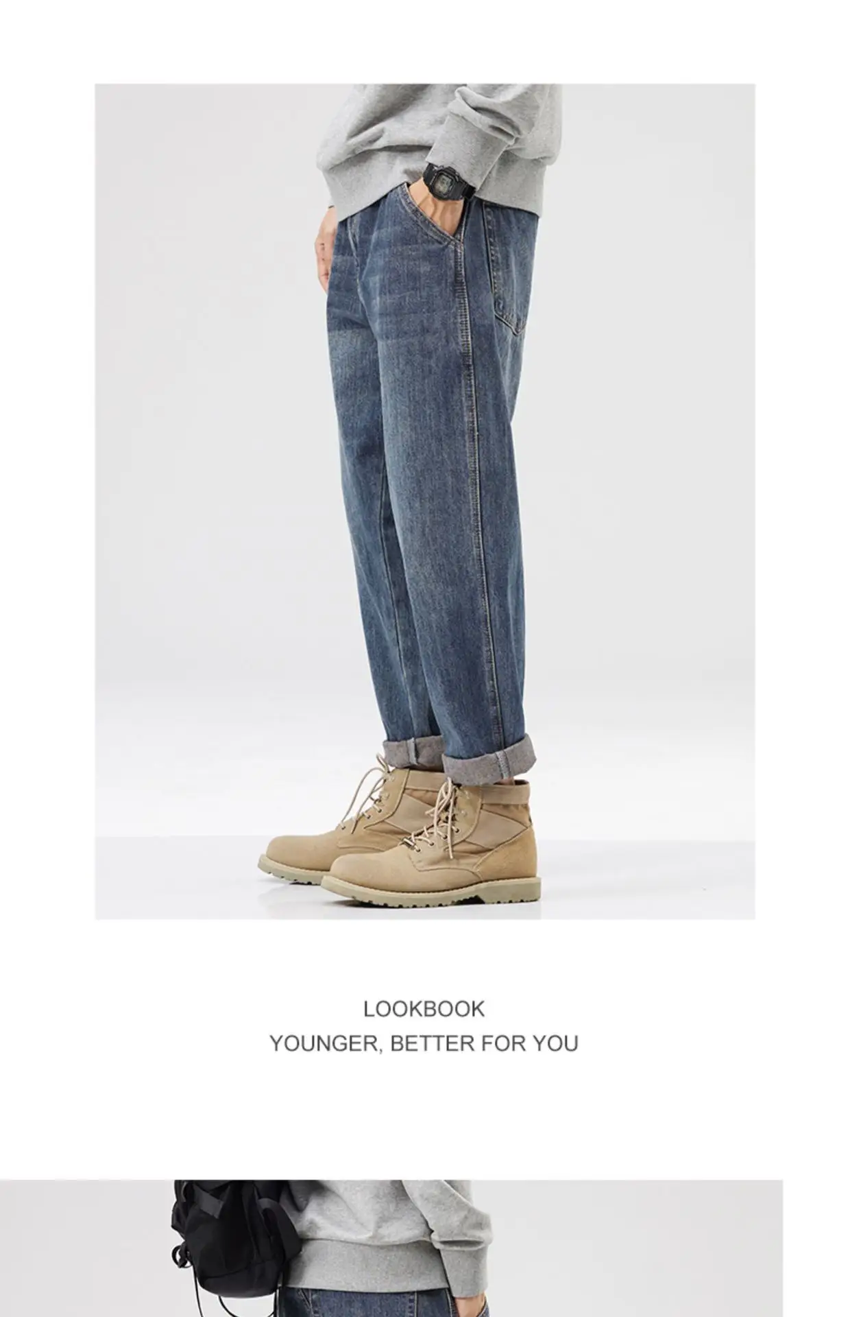 Men Dark Blue Retro American Loose Straight Pants — feature 6