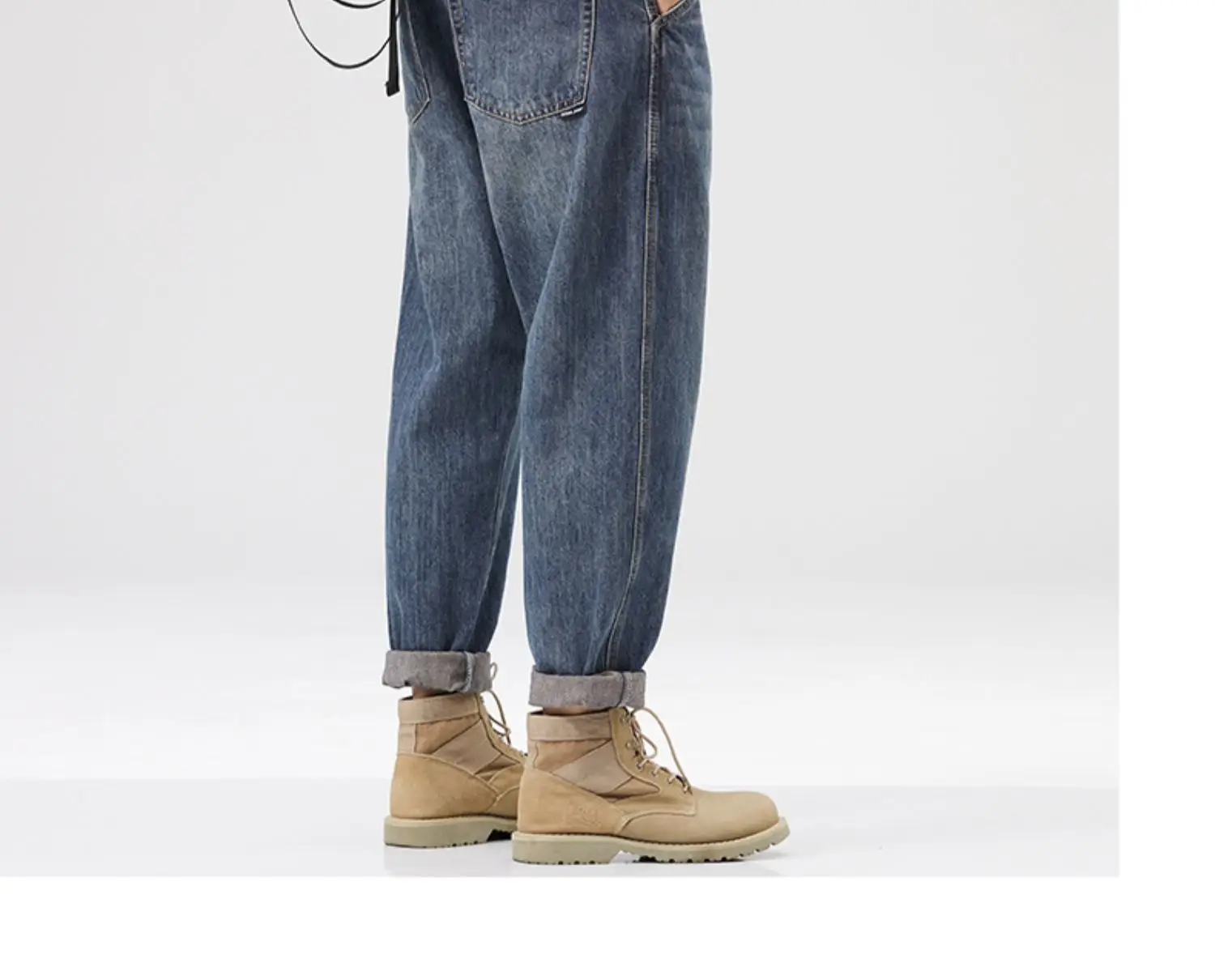 Men Dark Blue Retro American Loose Straight Pants — feature 7