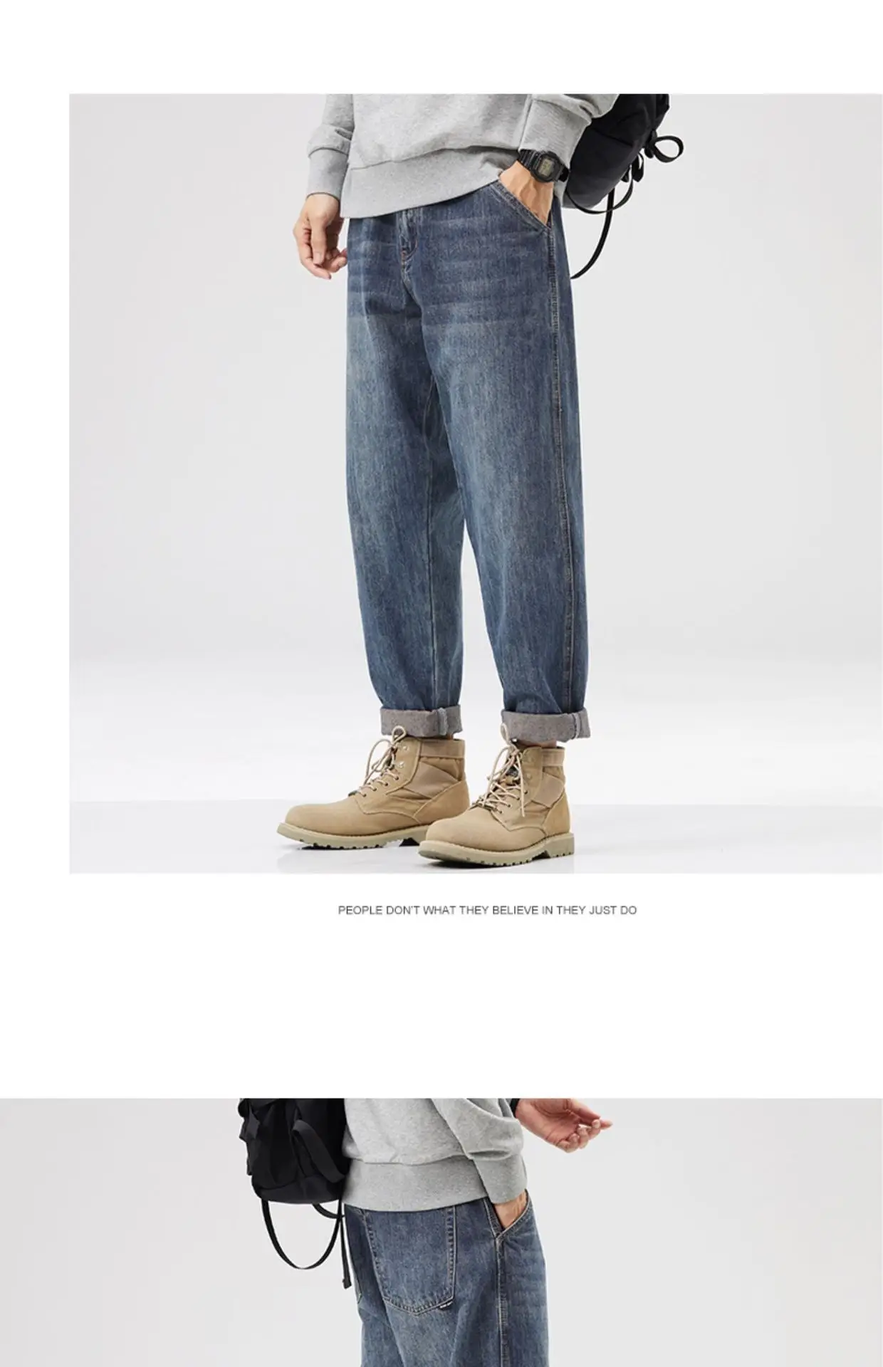 Men Dark Blue Retro American Loose Straight Pants — feature 8