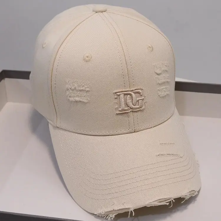 Women's Beige Hole D Letter Baseball Cap - Image 6