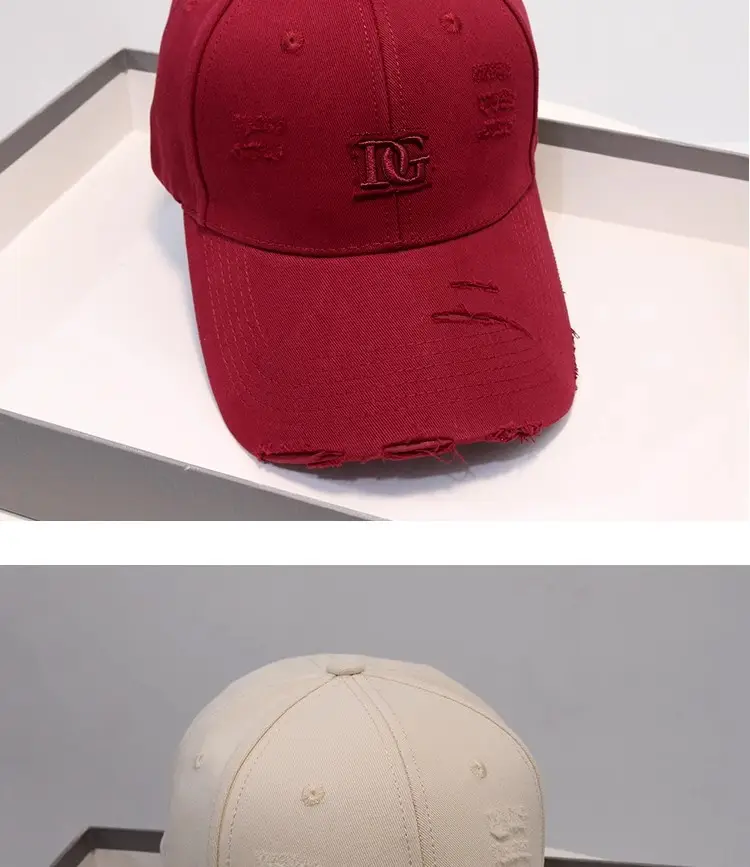 Women's Beige Hole D Letter Baseball Cap — feature 4