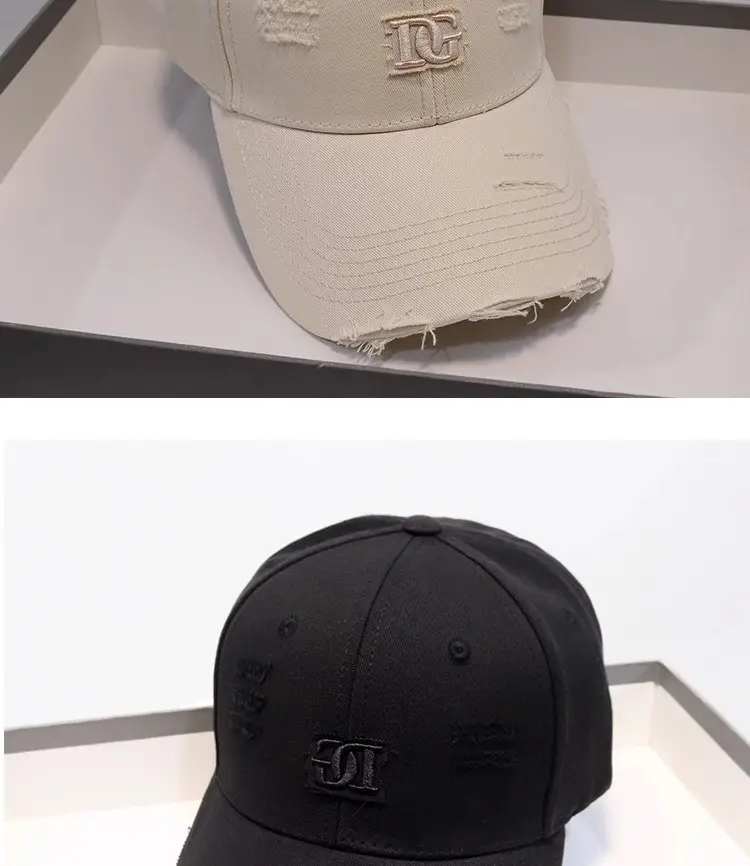 Women's Beige Hole D Letter Baseball Cap — feature 5