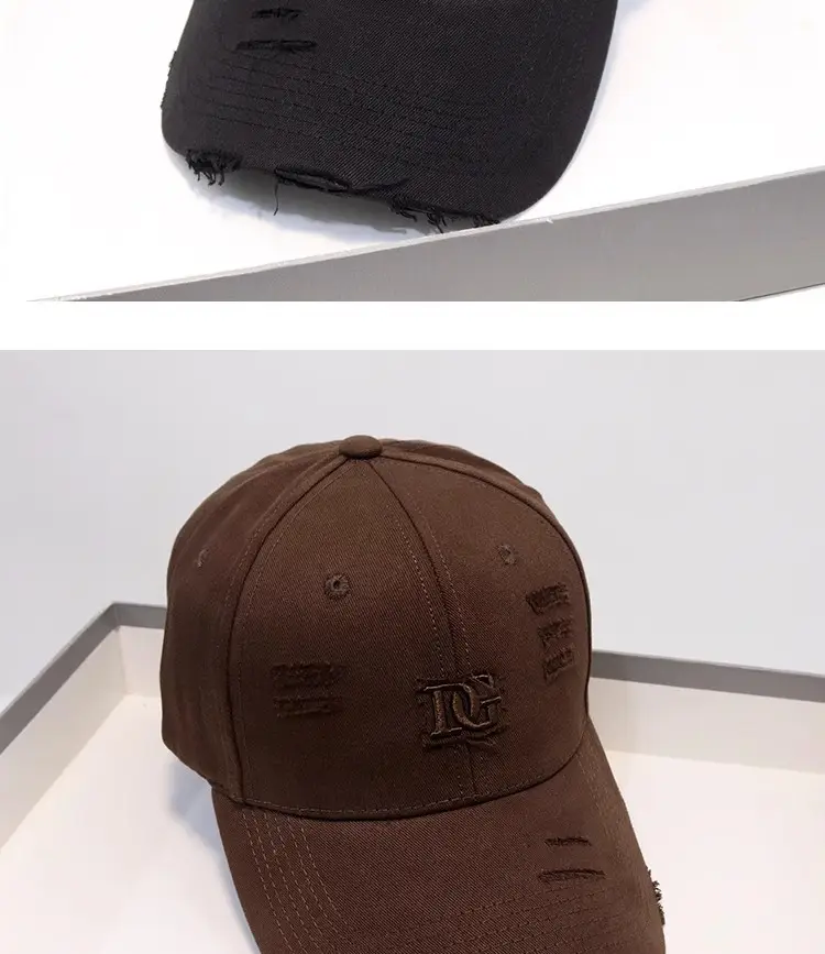 Women's Beige Hole D Letter Baseball Cap — feature 6