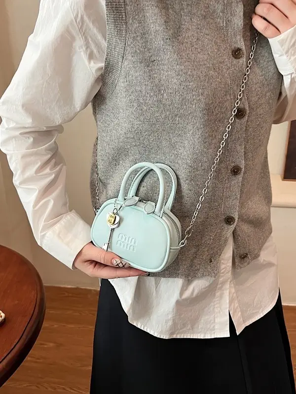 Textured Mini Chain Shoulder Bag Women Black - Image 12
