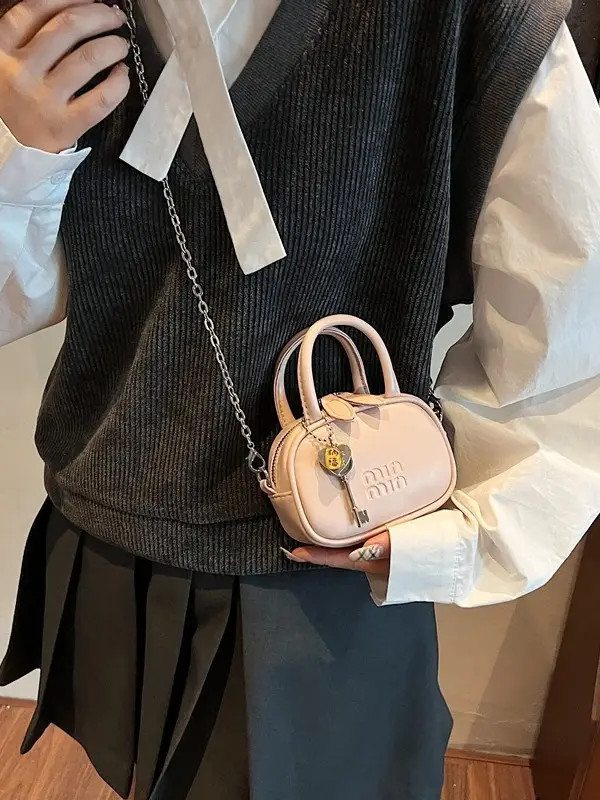 Textured Mini Chain Shoulder Bag Women Black - Image 13