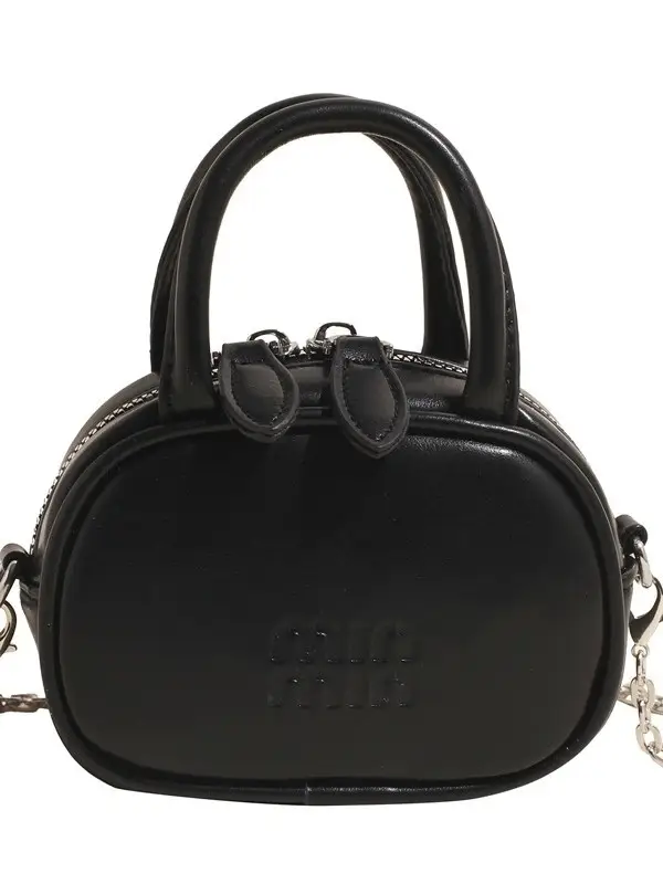 Textured Mini Chain Shoulder Bag Women Black - Image 15