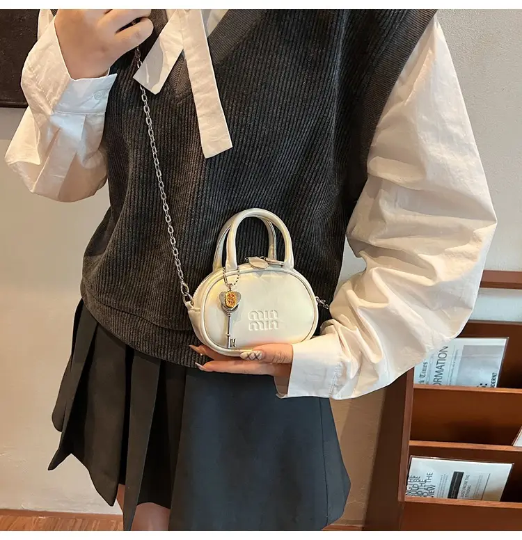 Textured Mini Chain Shoulder Bag Women Black — feature 17