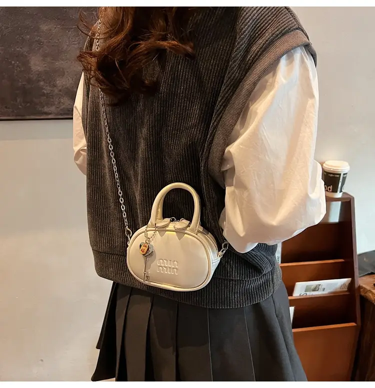 Textured Mini Chain Shoulder Bag Women Black — feature 19