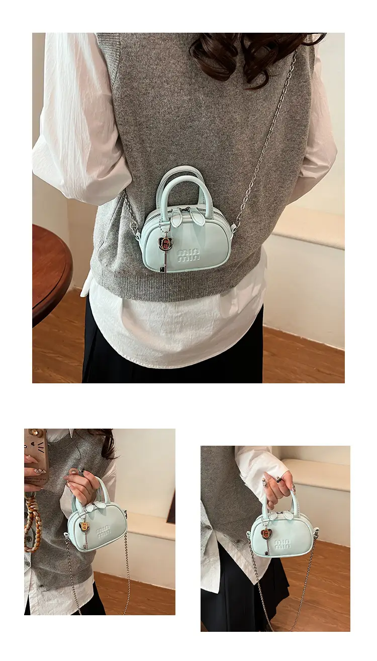 Textured Mini Chain Shoulder Bag Women Black — feature 23
