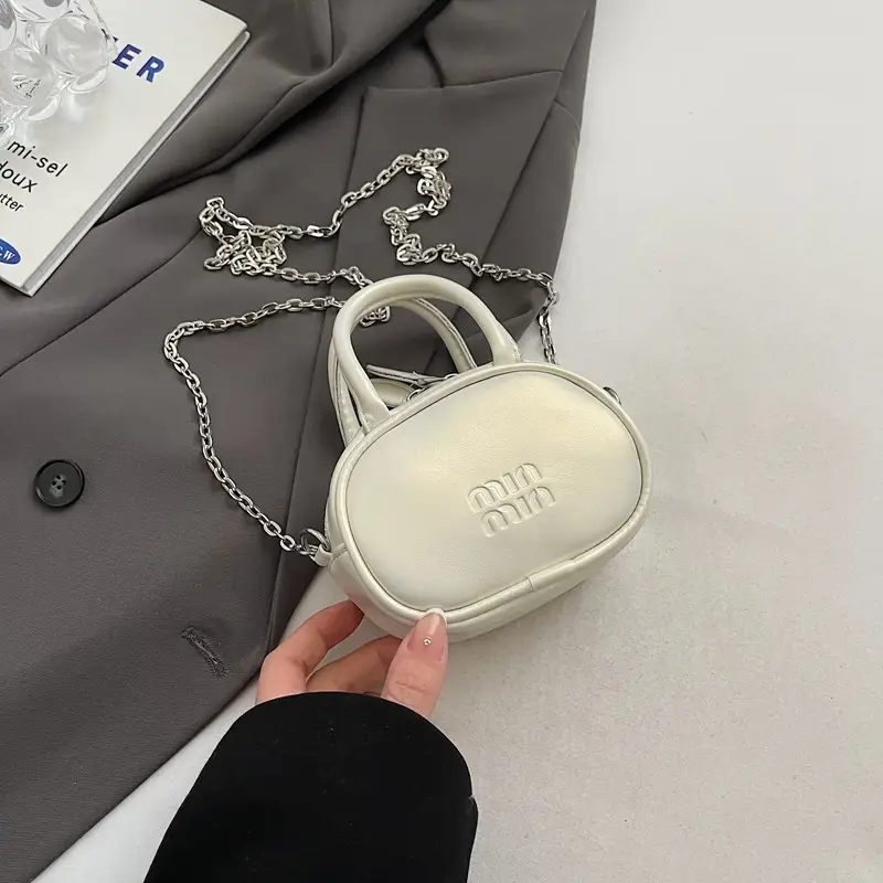 Textured Mini Chain Shoulder Bag Women Black - Image 10