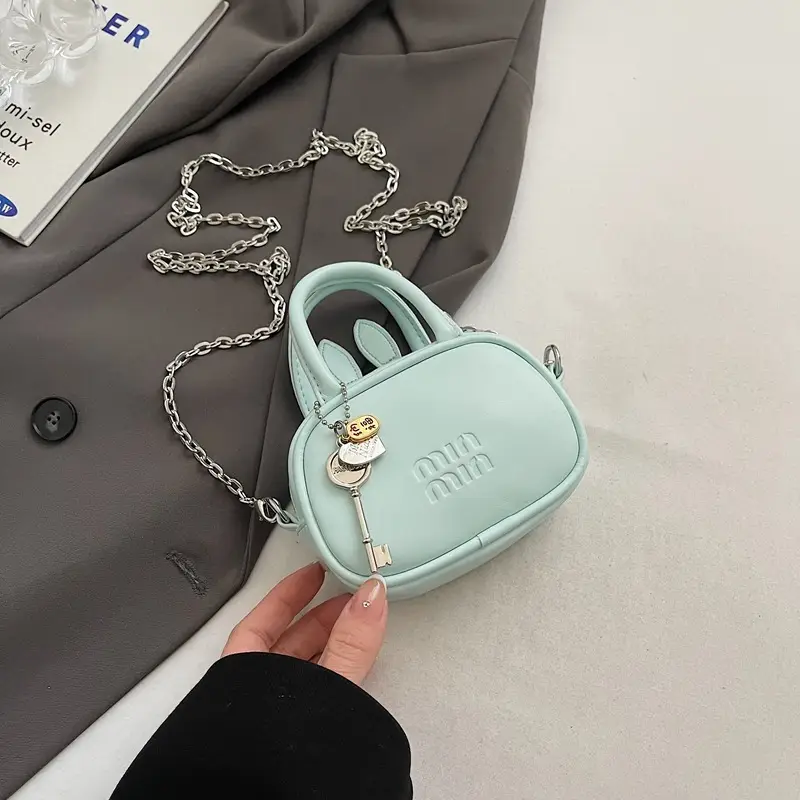 Textured Mini Chain Shoulder Bag Women Black - Image 2