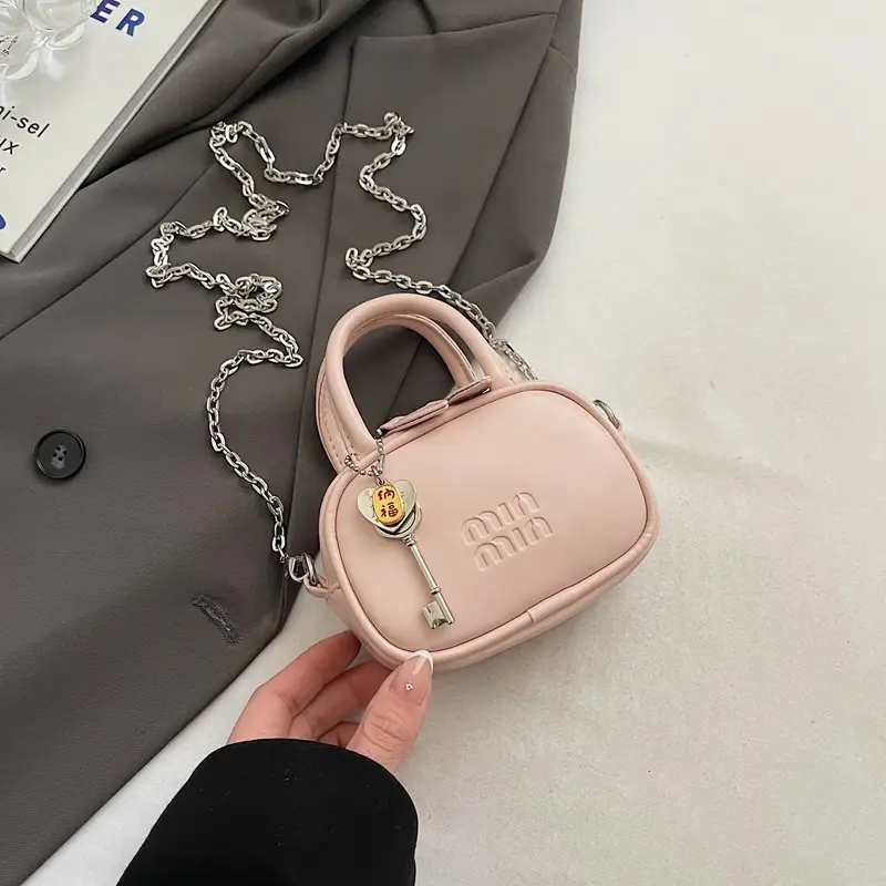 Textured Mini Chain Shoulder Bag Women Black - Image 3