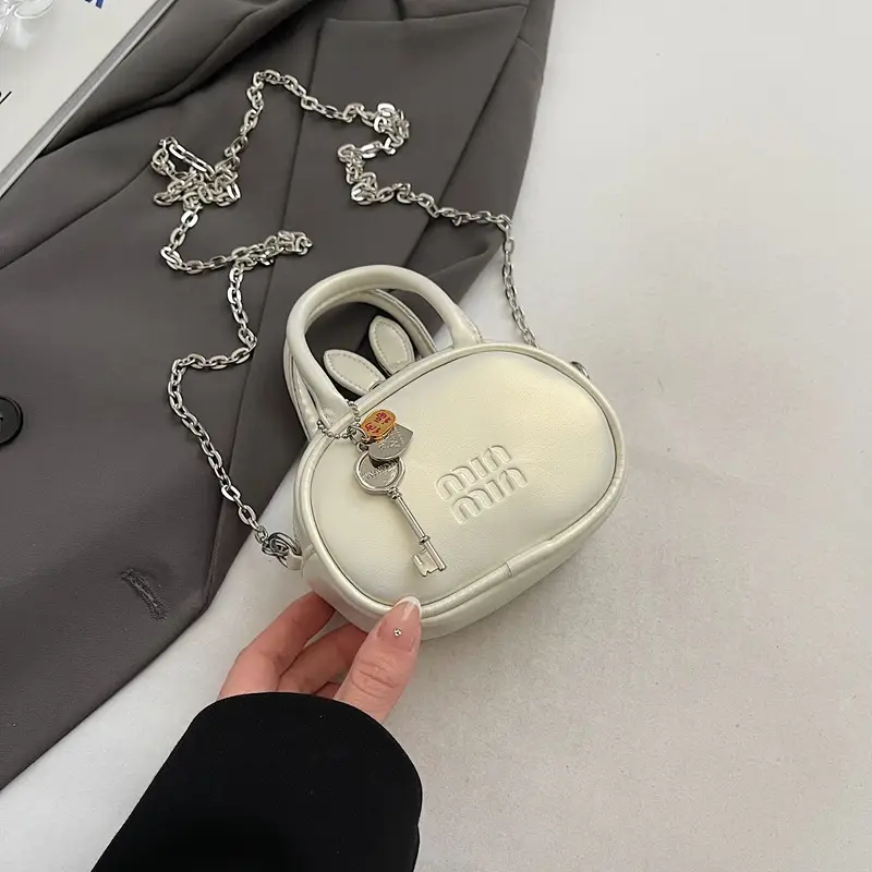 Textured Mini Chain Shoulder Bag Women Black - Image 5