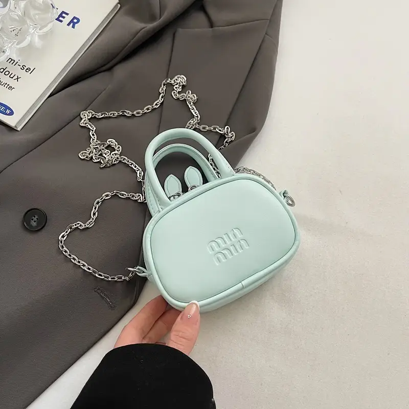 Textured Mini Chain Shoulder Bag Women Black - Image 7