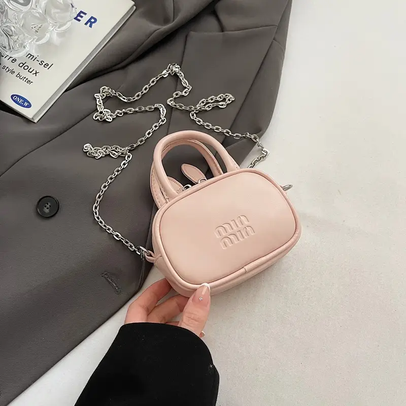 Textured Mini Chain Shoulder Bag Women Black - Image 8