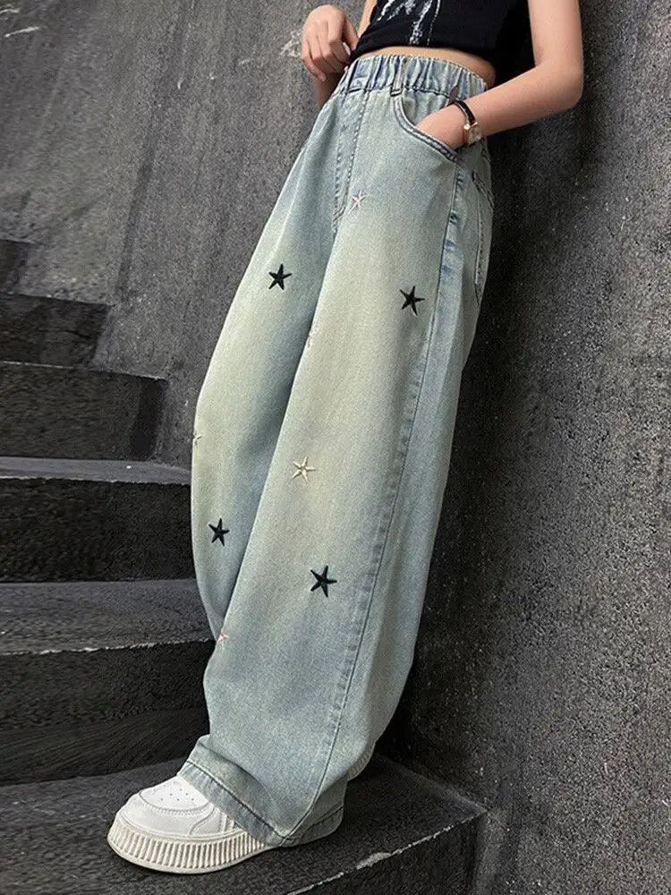 Girls' Jeans Spring & Fall New Internet Celebrity Medium and Large Children's Loose Girls' Single Pants Spring Autumn Summer Straight Wide Leg Pants