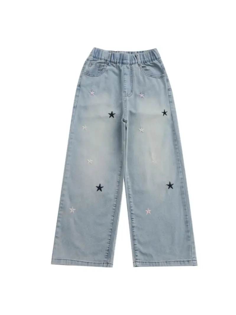 Girls' Jeans Spring & Fall New Internet Celebrity Medium and Large Children's Loose Girls' Single Pants Spring Autumn Summer Straight Wide Leg Pants